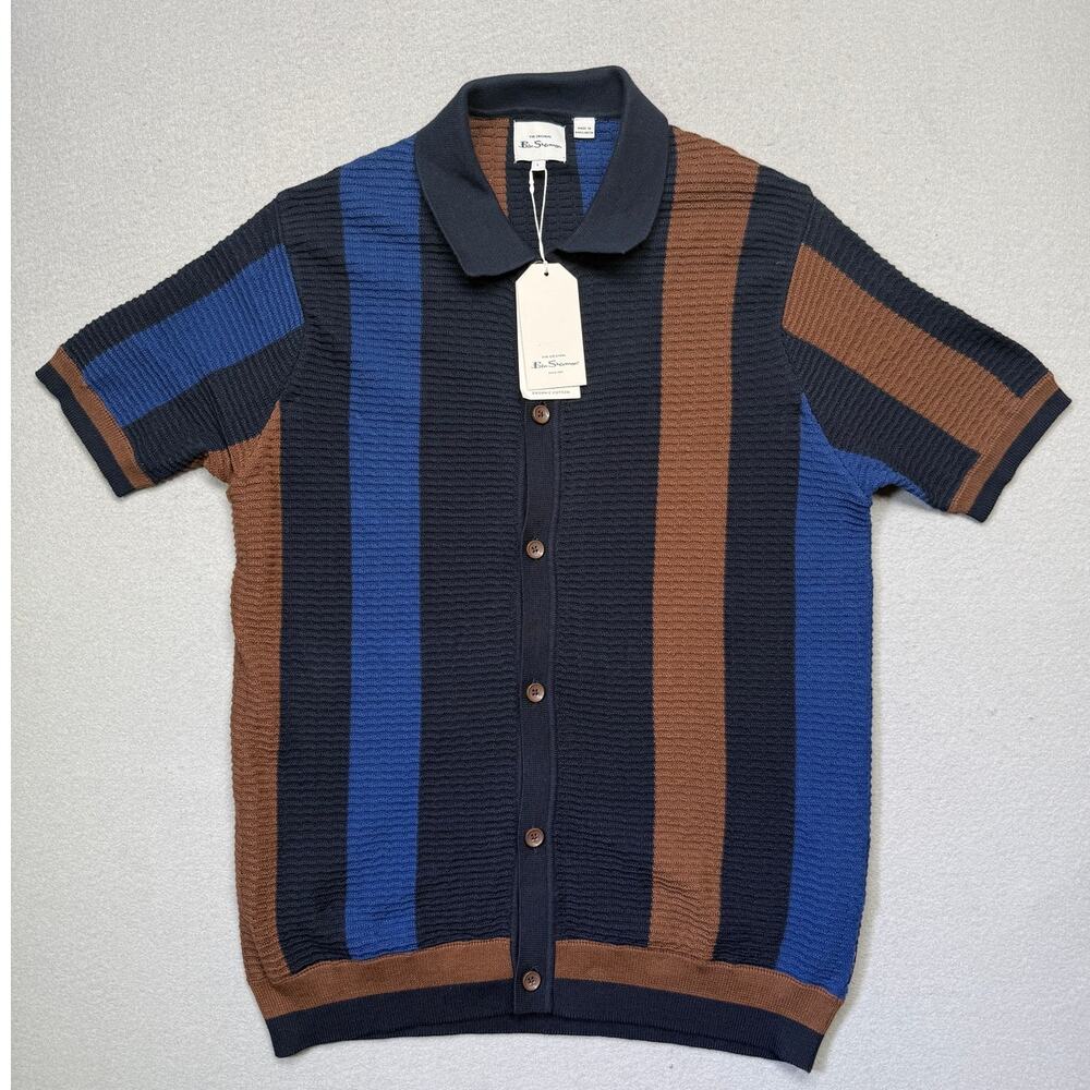 Ben Sherman Men's Regular-Fit Textured Sweater Polo Shirt Dark Navy large $119